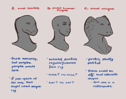 Head idea exploration for serpentine fantasy race